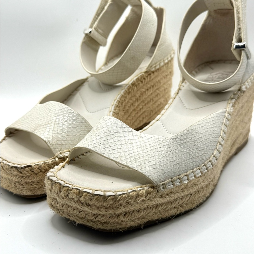 Franco Sarto Women’s Cream Espadrille Platform Sandals Size 7M Faux Snakeskin